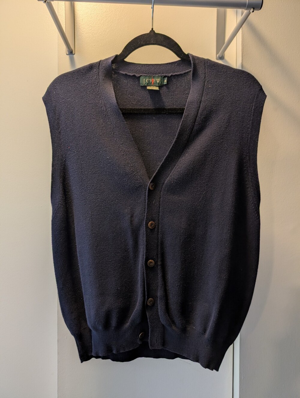 Vintage J Crew Navy Blue Sweater Vest With Button Front